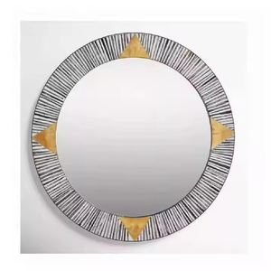 Marco de espejo de pared con incrustaciones de hueso redondo moderno hecho a mano de alta calidad precio al por mayor por artesanía de media luna - Product Image 4