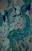 Alfombra Aqua Sail de Pelo Alto y Grueso, Hecha a Mano, de Lana de Nueva Zelanda y Tencel, Antideslizante, Antimanchas, de Lujo para el Hogar, Diseño Moderno y Abstracto en Verde