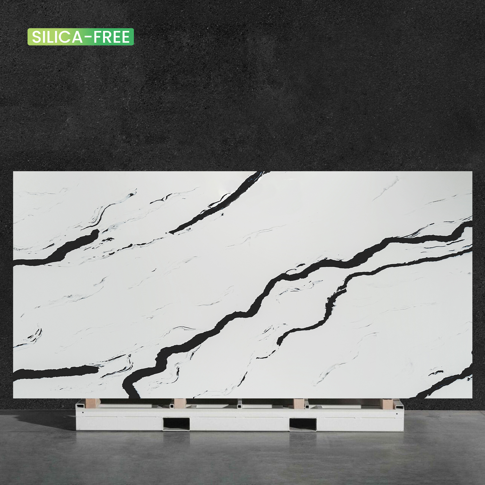 Vietnam Riveting Subtle Green-crafted Commercial Bar Calacatta Panda White Artificial Quartz Stone Worktop Slab Without Silica