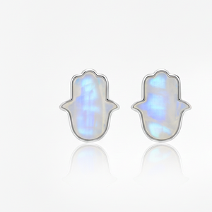 ต่างหูเงินแท้ 925 ประดับมูนสโตนสีรุ้ง รูปทรงอาฮิมซา ดีไซน์ขอบแบบ Bezel งานละเอียดประณีต เหมาะเป็นของขวัญวันครบรอบ - Product Image 2