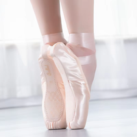 Chaussons de danse pointus en or rose pour filles, en stock aux États-Unis, dessus en satin, doublure en coton, semelle extérieure en cuir véritable, pour l'entraînement de danse classique