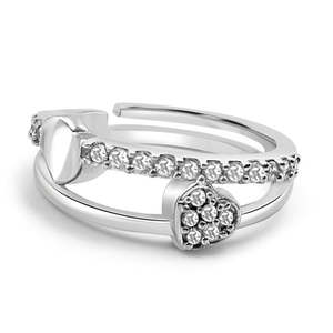Bague romantique en argent pur AD, micro-pavé Cœurs d'amour, taille ajustable, bijou tendance en cuivre avec grappe simple - Product Image 4