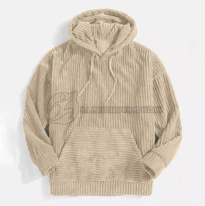 Pull à capuche en velours côtelé à manches longues pour homme, Streetwear uni en Polyester - Product Image 5