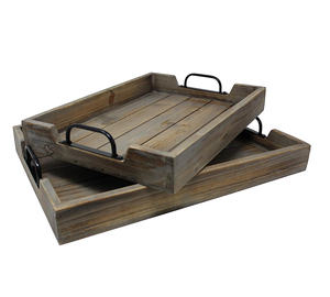 Plateaux en bois lavé gris vintage Plateau de service rectangulaire en bois de manguier avec poignées en métal pour hôtels, restaurant, maison et cuisine - Product Image 6