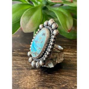 Anillo Boho de Algodón Damian con Turquesa de Montaña y Engaste de <span class=keywords><strong>Plata</strong></span> Esterlina, Piedra Lisa Tallada, para Uso Diario, Talla 7.75 - Product Image 4