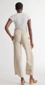 <strong>Women's</strong> Beige Solid <strong>Linen</strong> Cropped Trousers Elastic Waist Closure Mid Waist Harem <strong>Pants</strong> <strong>Drawstring</strong> for Comfort Breathability - Product Image 3