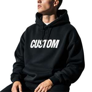 Custom Manufacturer French Terry Weight Square Cropped Pullover 450 Gsm Drop Shoulder <b>Black</b> Men's <b>Hoodie</b> - Product Image 2