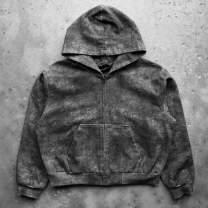 Sudadera con capucha para hombre, de invierno, estilo vintage, de algodón grueso, lavado ácido, con cremallera, estampado 3D en relieve, impresión digital, ODM disponible - Product Image 3