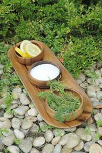 Hot selling Acacia Dinnerware <b>Set</b> Customized <b>serving</b> Tray With 4-Inch Dipping Bowls - Product Image 2