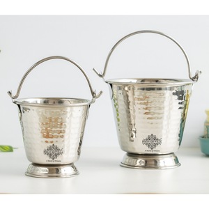 Seau design martelé en acier inoxydable IndianArtVilla-Stockage et service pour restaurant à domicile - Product Image 5