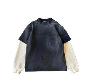 Men's Waffle Sleeve T-<b>shirt</b> Custom Vintage <b>Patchwork</b> Sleeve <b>Shirt</b> French Terry Cotton Oversized T-<b>shirt</b> - Product Image 1