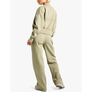 100% coton polaire dames costume de sport personnalisé deux pièces femmes survêtement survêtement ensembles solide motif surdimensionné pour l'hiver - Product Image 6