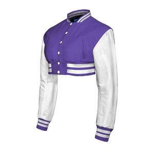 Chaquetas universitarias recortadas para mujer, nuevo diseño 2025, cuello levantado, Mangas de cuero acolchadas, relleno de algodón, chaqueta universitaria corta para mujer - Product Image 5