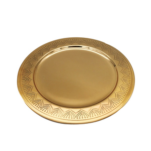 Plato de Servicio con Diseño en Relieve para Hogar, Restaurante, Catering, con Acabado Dorado, para Aniversarios y Compromisos - Product Image 3