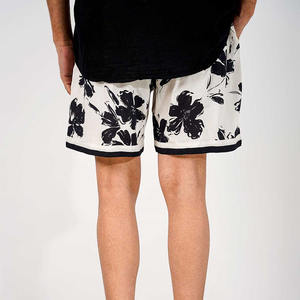 Pantalones cortos de playa de verano blancos para hombre de algodón 100%, cintura elástica y bolsillos, estampado Digital, patrón sólido a la venta a granel - Product Image 3