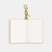Carnet de notes A7 personnalisé LABON, couverture crème, motif rayures roses, texte doré, chaîne en cuir, fermoir mousqueton doré, OEM ODM