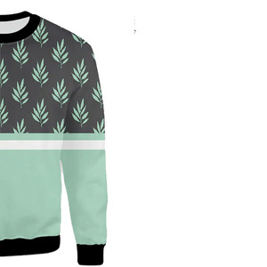 Men's Crew Neck Sweatshirt Regular Fit Printed <b>Leaf</b> Pattern Mint Green and Gray Pullover Casual Autumn Wear - Product Image 5