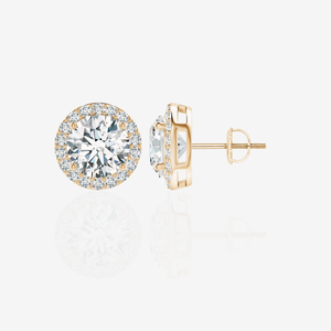 Boucles d'oreilles en or 9 carats avec halo de diamants de laboratoire taille ronde - Product Image 1