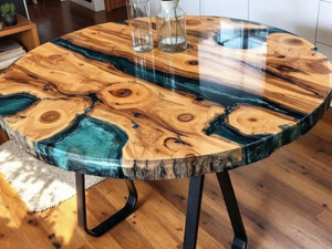 Plateau de table rond en résine haut de gamme |   Finition polie artisanale de designer pour les meubles de salle à manger modernes et les projets hôteliers - Product Image 5