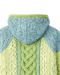Pull à capuche en tricot bleu vert clair pour femmes personnalisé Motif en tricot torsadé Pull chaud d'hiver avec poches Coupe ample décontractée - Product Image 6