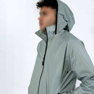 Veste d'extérieur à capuche zippée intégrale, grande taille, imperméable, avec logo personnalisé, pour homme, veste coupe-vent unie avec couleur contrastée pour homme - Product Image 5