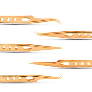 Pinces à épiler pour extensions de cils pour usage en salon, pinces à épiler professionnelles semi-courbées en acier inoxydable, logo personnalisé, fournisseur en gros - Product Image 3