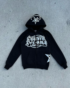 Hoodies Hommes 100% Coton Streetwear 3D Puff Print Surdimensionné Manches Raglan Satin Doublé Full Face Zip-up Brodé Hiver - Product Image 5