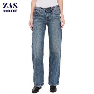 Jeans de Algodón Rectos para Mujer, Marca Privada Personalizada, Nueva Moda, Elásticos, Corte Holgado, Casuales, Diseño Sólido con Remaches, Transpirables, Talle Medio - Product Image 1