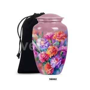 โกศบรรจุอัฐิอลูมิเนียมลายดอกไม้ขนาดใหญ่ ขายดี สำหรับบรรจุอัฐิผู้ใหญ่ พร้อมถุงกำมะหยี่ฟรี - Product Image 1