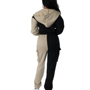 ชุดวอร์ม2ชิ้นมีซิปกางเกงขากว้างสำหรับผู้หญิงชุดวอร์มสีดำสีขาว - Product Image 3