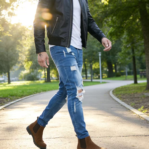 กางเกงยีนส์ทรงแบ็กกี้ผู้ชายแบบขายส่ง สไตล์วินเทจ ล้างสี  ออกแบบโลโก้ซ้อน  ตกแต่งด้วยงานปักลาย  ขากว้าง  เป็นมิตรกับสิ่งแวดล้อม - Product Image 6