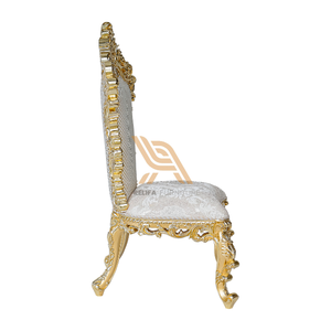 เก้าอี้บัลลังก์หลังสูงพร้อมเก้าอี้บัลลังก์ทองคำและเบาะสีขาวดีไซน์วินเทจคลาสสิกจากอินโดนีเซียญี่ปุ่น - Product Image 1