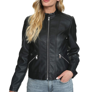 Chaqueta de Cuero para Mujer, Nuevo Estilo, en Venta, Diseño Personalizado, Color Sólido, Ropa de Moda, Chaquetas de Cuero para Mujer en MOQ Bajo - Product Image 1