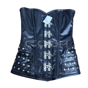 Corset gothique en cuir avec armatures en acier, style punk rock, décorations cloutées, serre-taille, pour clubbing, corset BDSM - Product Image 1