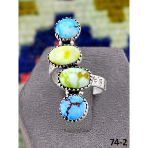 Bague ajustable artisanale Southwest Palomino avec incrustation sertie de pierres Golden Hills, cadeau - Product Image 1