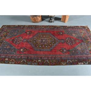 Alfombra turca vintage, diseño de retazos clásico rojo y azul, 4x8,5 pies, área grande de lana, látex para adolescentes, alfombra para habitación de pasillo - Product Image 3