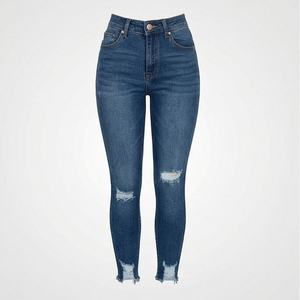 Jeans en denim stretch skinny taille haute pour femmes, déchirés personnalisés, coupe slim, pantalon crayon, denim technique lavé, pantalon en denim tendance - Product Image 1