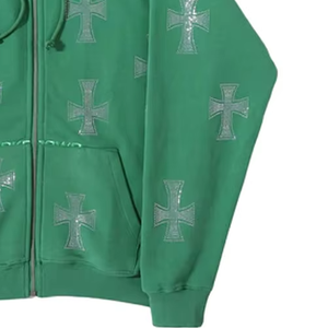 Sudaderas profesionales con diamantes de imitación para hombres, sudaderas con capucha básicas personalizadas transpirables con diamantes de imitación para hombres a la venta, hechas en Pakistán - Product Image 3