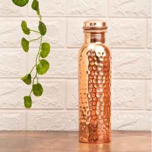 Botella de agua de cobre MS Handicraft | Cobre 100% | A prueba de fugas | Forma redonda | Imitación antigua - Product Image 4