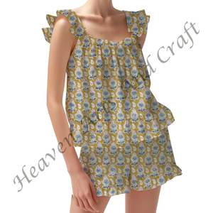 Breathable Cotton Shorts <b>Pajama</b> Set <b>For</b> Warms Dazzling Hand Block Spring/<b>Summer</b> Floral Fitted Strappy Ruffle Trim Sleeves PJ Set - Product Image 6