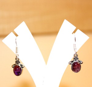Boucles d'oreilles pendantes ethniques en argent sterling 925 faites à la main au Népal, avec pierres de guérison en améthyste et turquoise, bijoux tendance, cadeau idéal - Product Image 5