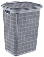 Grand panier à linge vertical tressé écologique avec couvercle 60L gris en PP pour vêtements, cuisine, chambre