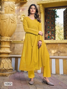 Heavy Schiffli Work Vestido largo con corte de naira Venta en línea de ropa india y pakistaní Kurtis elegante - Product Image 3