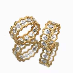 Solide 14k or jaune naturel véritable diamant Vintage bague de mariage bague de fiançailles concepteur pleine éternité bague de bande bijoux fins - Product Image 3