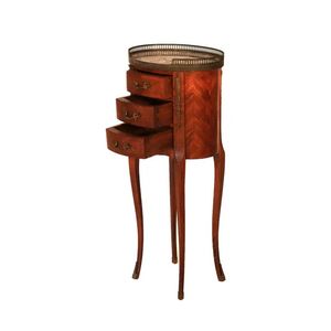 ตู้ข้างเตียงไม้มะฮอกกานีสไตล์ฝรั่งเศสหรูหรา | โต๊ะข้างเตียง3ลิ้นชักทำด้วยมือพร้อมชั้นไม้หุ้มทองเหลืองสำหรับห้องนอน - Product Image 4