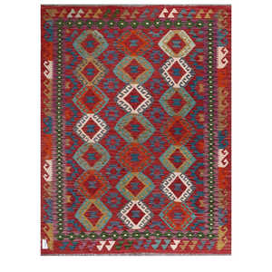 Alfombra Kilim de Maimana, Afganistán, 194 x 152 cm, Alfombras y Juegos de Alfombras - Product Image 1