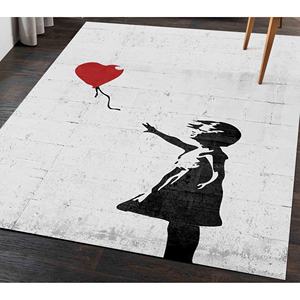 Banksy <b>Red</b> Balloon Rug: Street Art Style Indoor Rug,With Pile Soft Rug - Product Image 2
