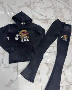 Conjunto de Dos Piezas de Sudadera con Capucha y Pantalones Deportivos Vintage de Invierno Personalizados, Estampado DTG, Corte Acampanado, Lavado Ácido, Trajes Deportivos para Hombre 100% Algodón - Product Image 1