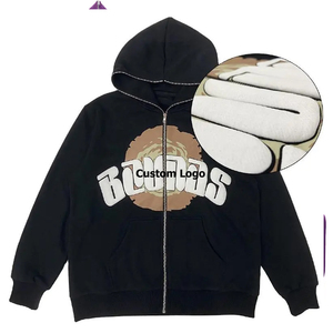 Veste à fermeture éclair en molleton de coton doux de haute qualité pour hommes, sweat à capuche personnalisé avec fermeture éclair complète pour impression bouffante et strass pour l'hiver - Product Image 3