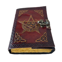 Journal en cuir véritable fait main avec motif lune vintage et pentagramme en relief, carnet de voyage classique à couverture rigide, cadeau pour homme, lecture